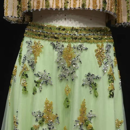 Two-Piece Hand-Embroidered Beaded Lehenga Gown