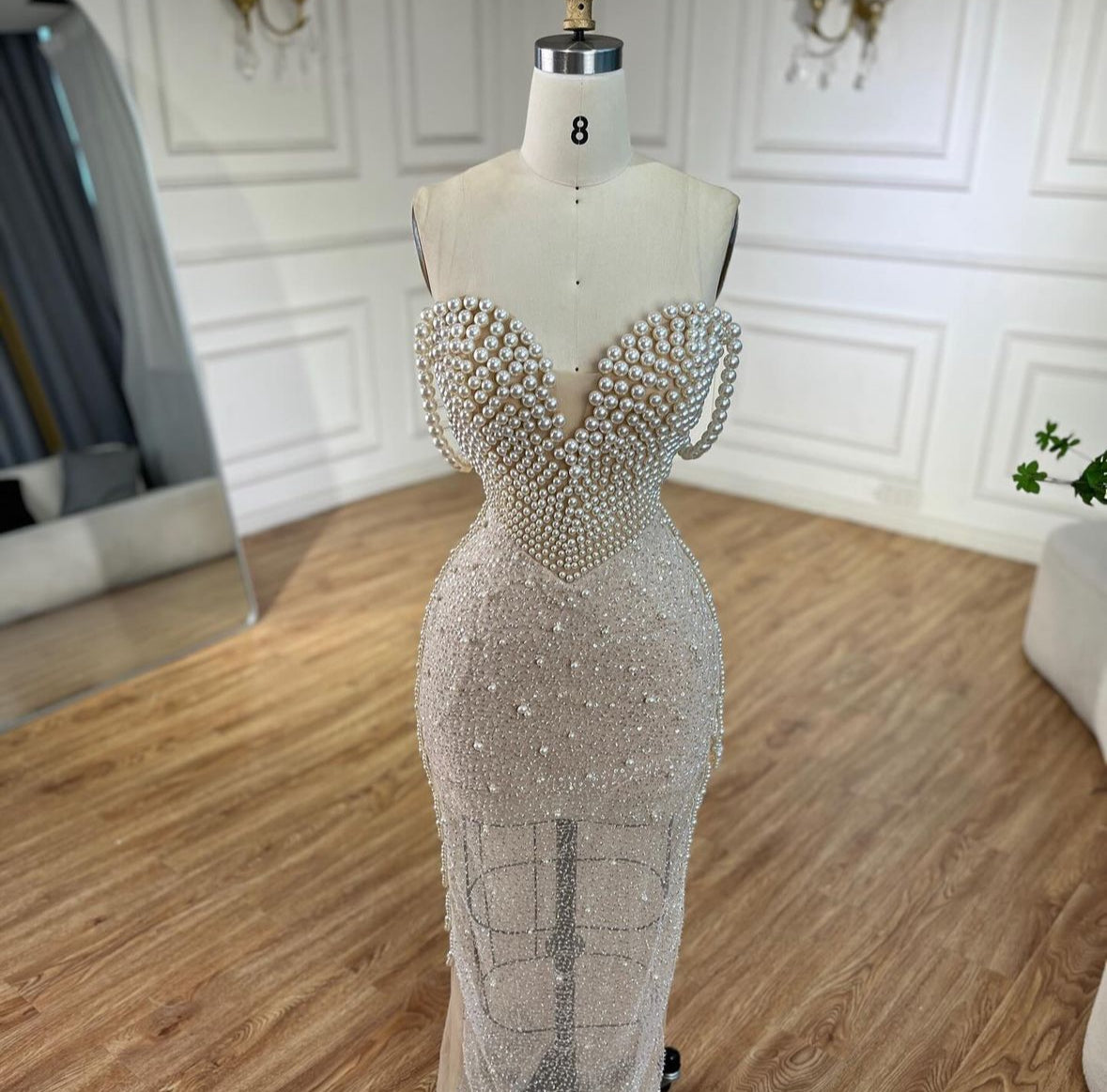 Luxury beige pearl dress