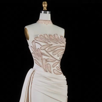 Luxury Ivory Gown with Crystal Embroidery and Side Draping