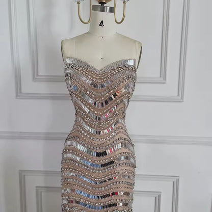 Off-The-Shoulder Evening Gown with Beaded Crystal Cape
