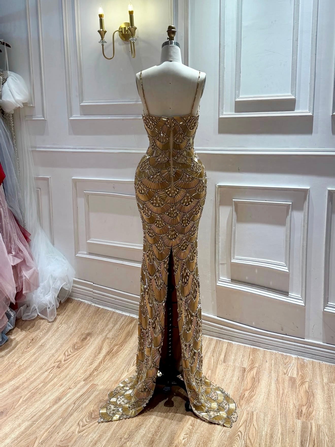 Glamorous Gold Crystal Shell Gown