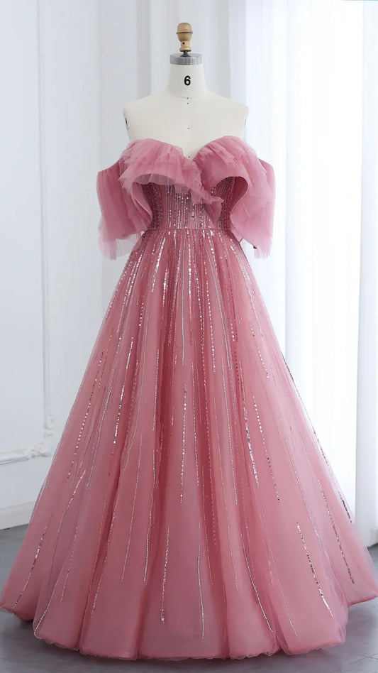 Aurora Tulle Gown،Blush & Fuchsia
