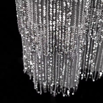 Silver Crystal-Embellished Peplum Fringe Gown