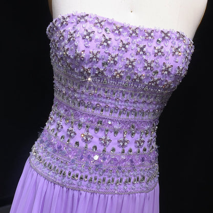 Strapless Lavender Evening Dress with Crystal and Beaded Embellishments