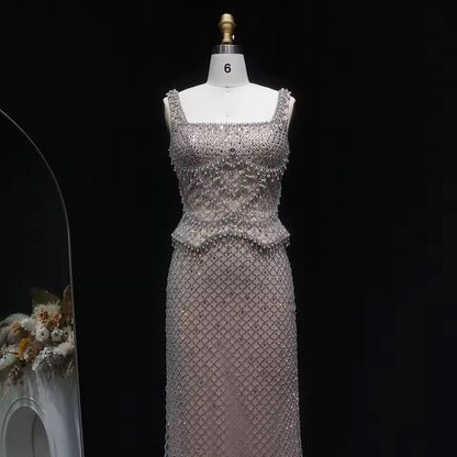 Luxury Beaded Crystal Long Straight Evening Dress