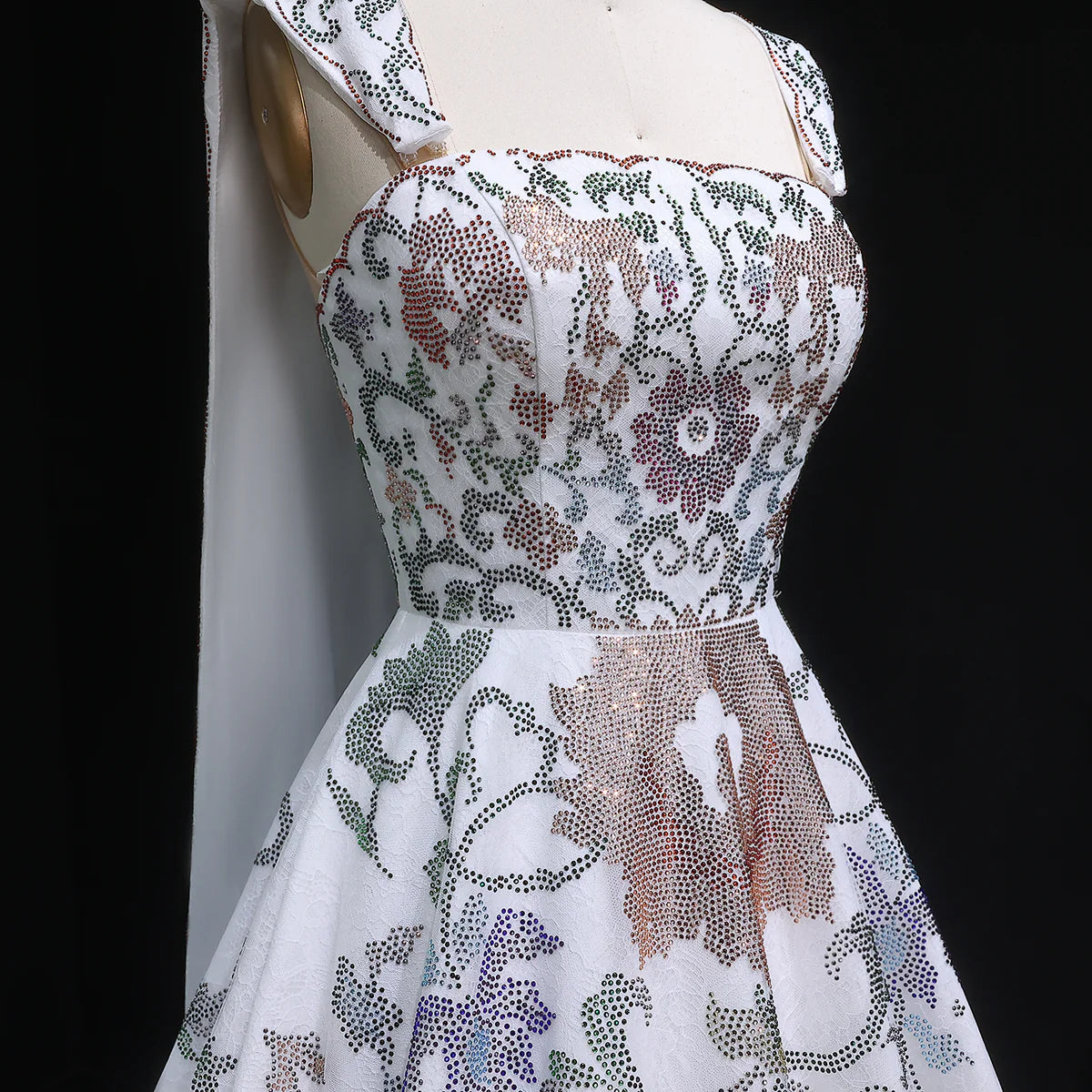 Crystal-Embroidered Couture Gown with Regal Drapes