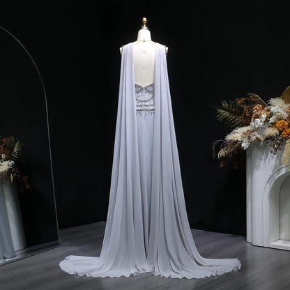 Dusty Rose Pleated Chiffon Gown with Chandelier Beading