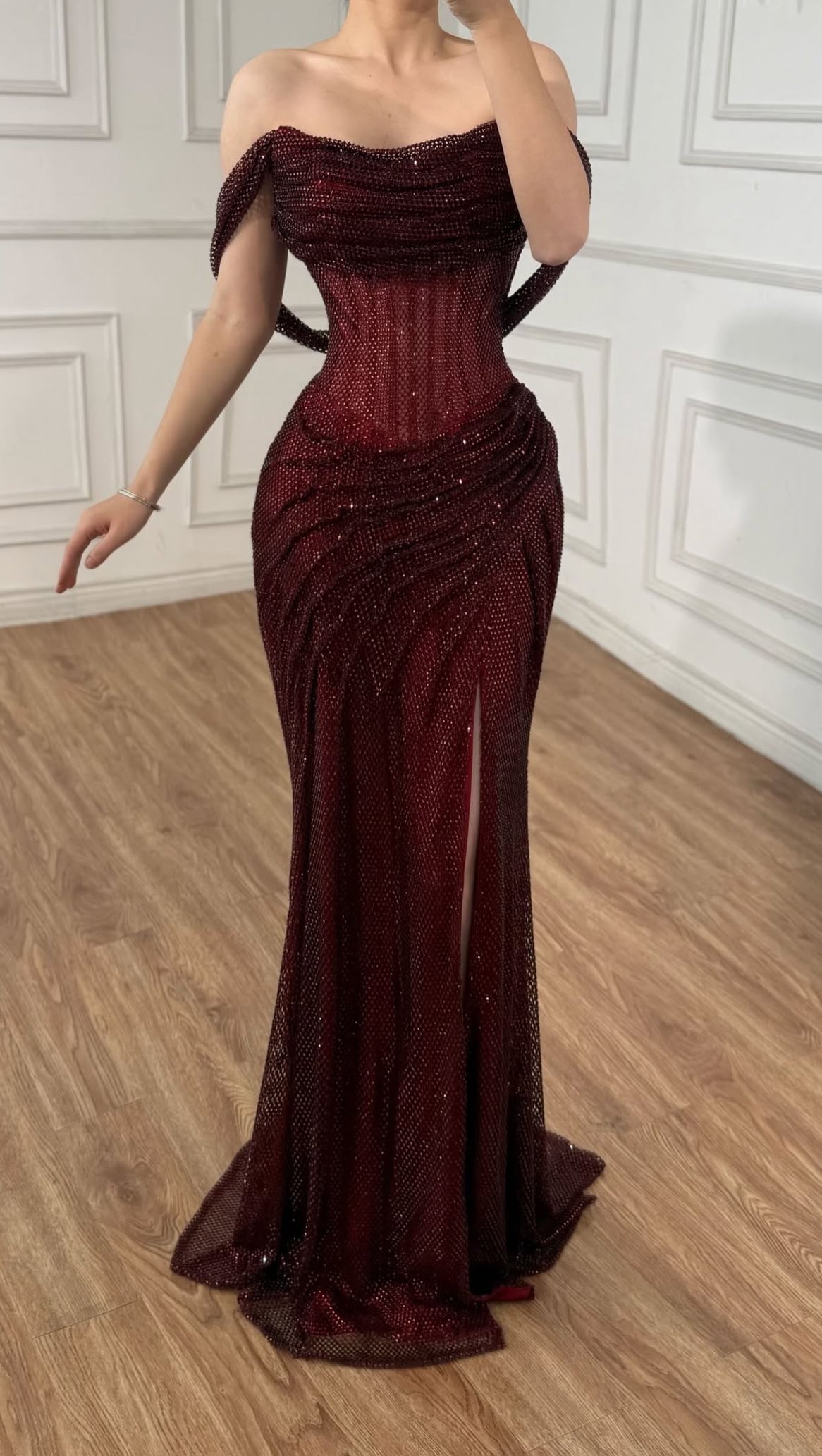 Silver Diamond Off-Shoulder Mermaid Dress