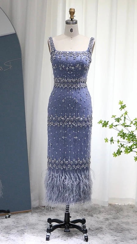 Luxury Crystal Feathers Evening Dress