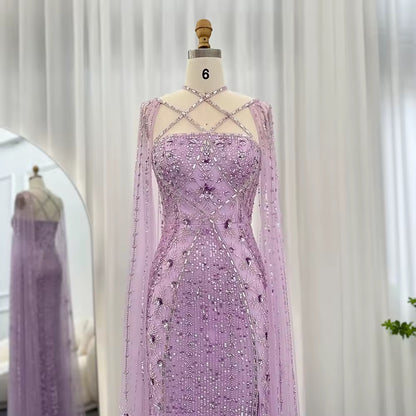 Elegant Beaded Gown with Open Sleeves and Crystal Detailing