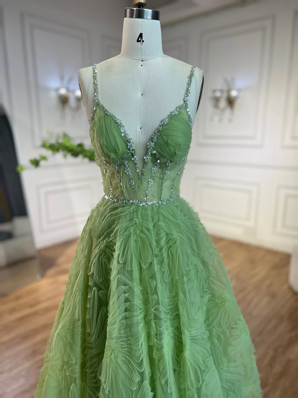 Sage Green Elegant Spaghetti Strap Backless A-Line Prom Dress