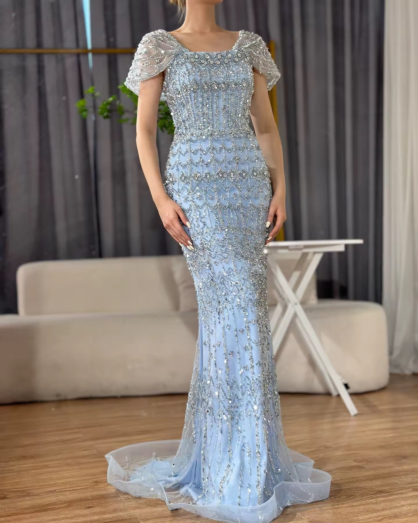 Mermaid Elegant Short and long Sleeves Evening Dresses