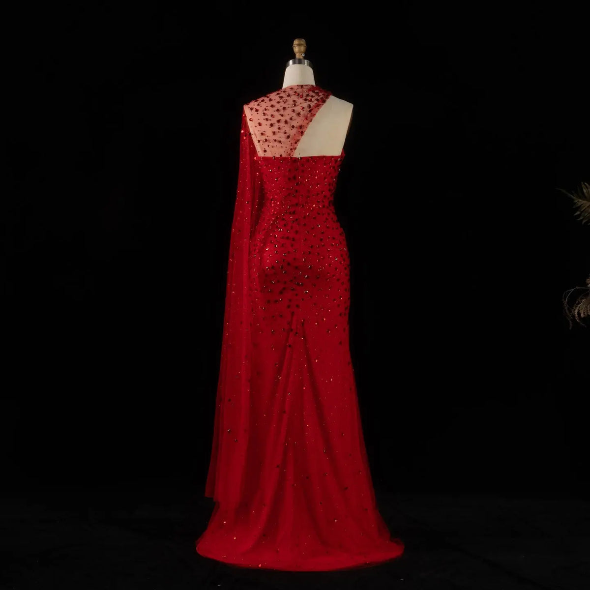 Elegant Sweetheart Dress with Draped Tulle Cape and Crystals