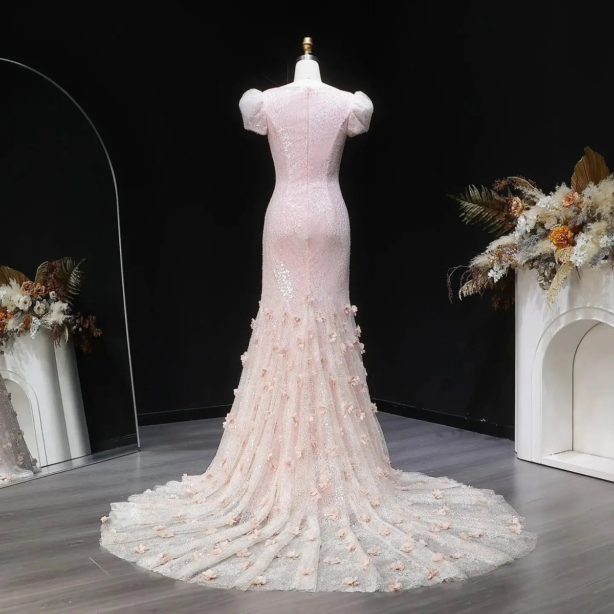 Sparkling 3D Floral Appliqué Beaded Tulle Mermaid Dress