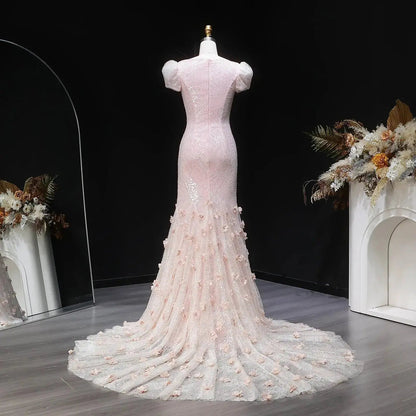 Sparkling 3D Floral Appliqué Beaded Tulle Mermaid Dress