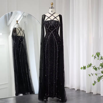 Elegant Beaded Gown with Open Sleeves and Crystal Detailing