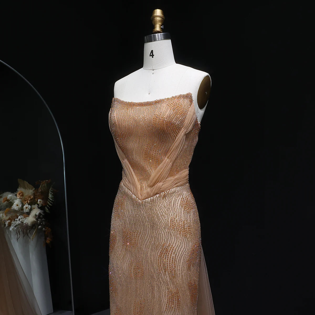 “Galaxy Shadows” Gown – Black Sparkling Strapless Elegance