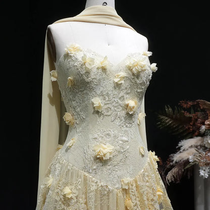 3D Floral Applique Lace Mermaid Gown