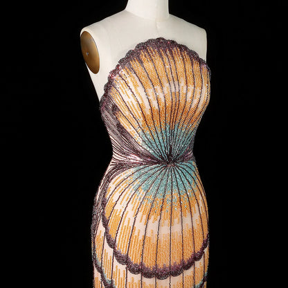Art Deco Scalloped Crystal Mermaid Gown with Detachable Train