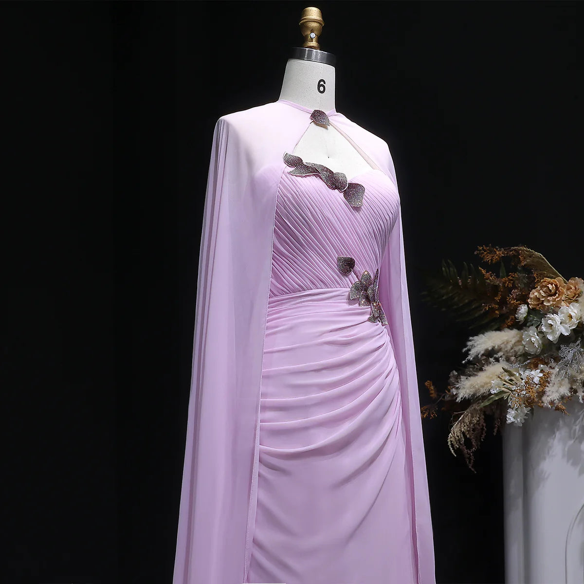 Crystal Petal Ruched Chiffon Gown