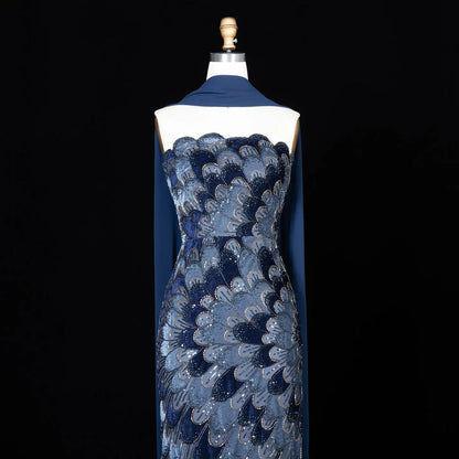 Elegant Strapless Dress with Scalloped Beadwork and Statement Cape