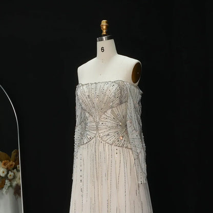 Luxury Off-the-Shoulder Gown with Radiating Linear Crystal Embroidery