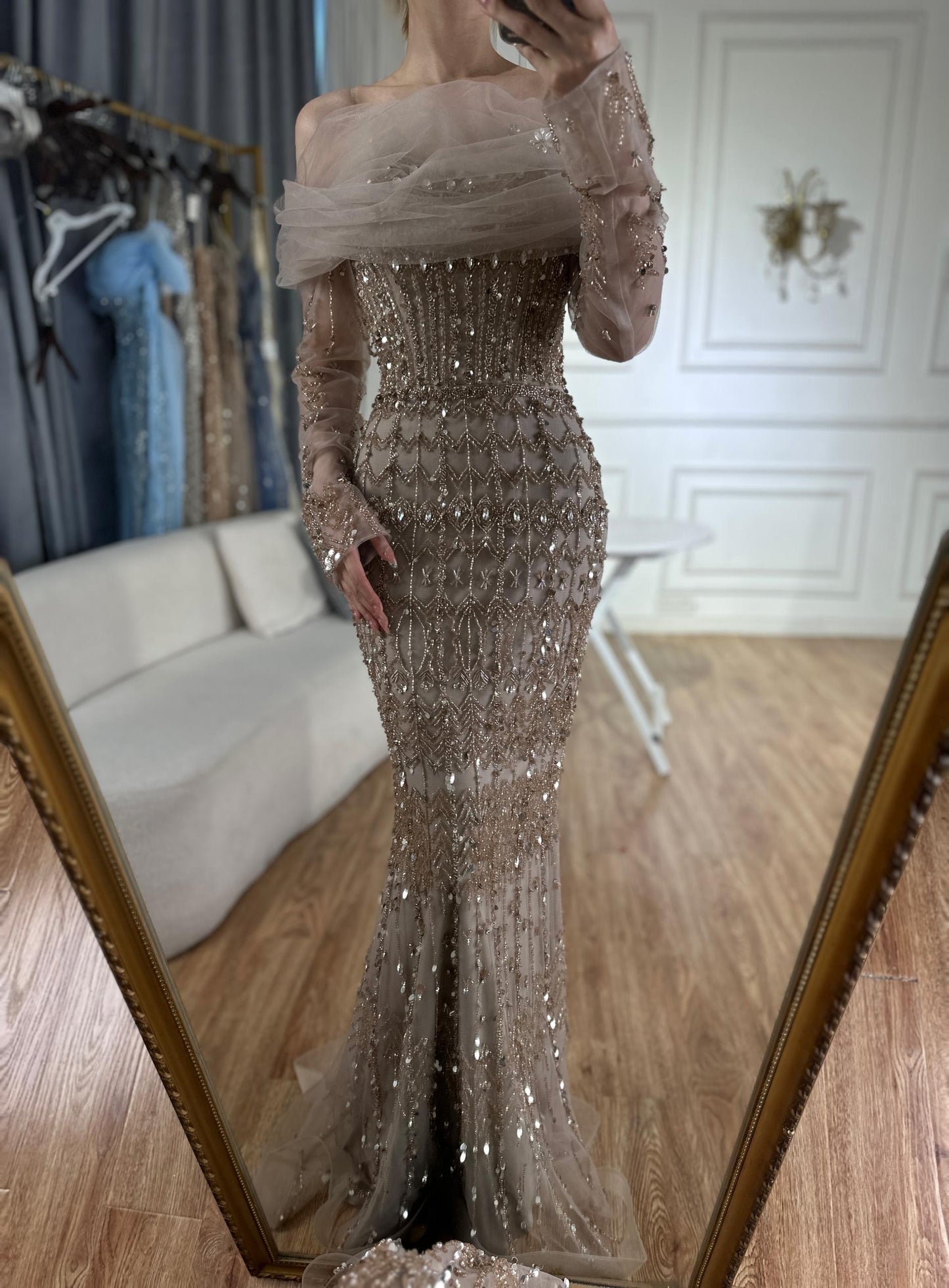 Mermaid Elegant Short and long Sleeves Evening Dresses