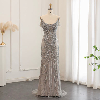 Silver luxury evening dress