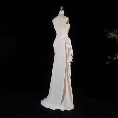 Luxury Ivory Gown with Crystal Embroidery and Side Draping