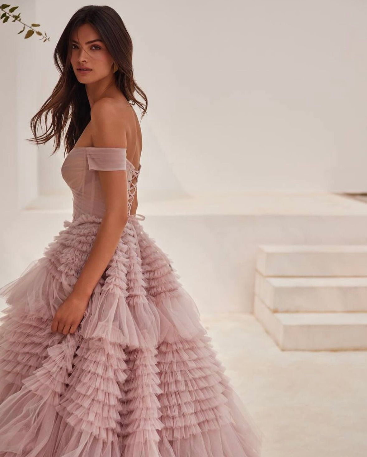 Blush Pink Off Shoulder Ruffles Evening Dress