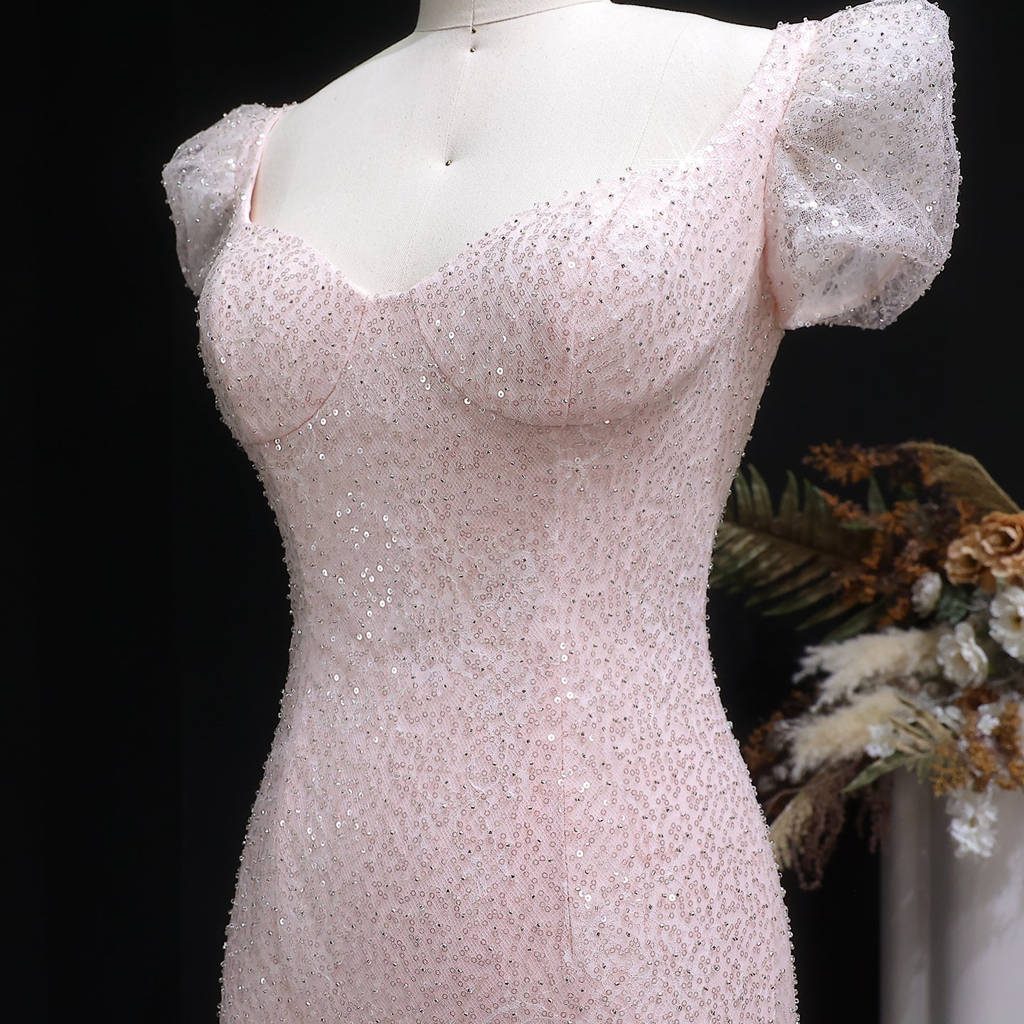 Sparkling 3D Floral Appliqué Beaded Tulle Mermaid Dress