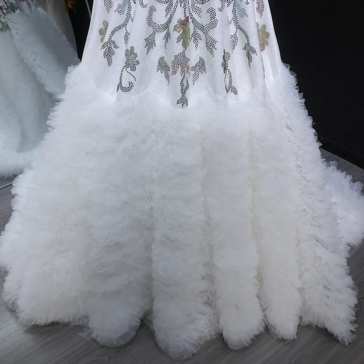 Crystal-Embroidered Couture Gown with Regal Drapes