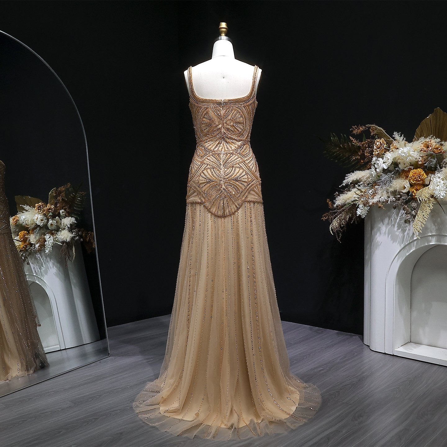 Art Deco Beaded Tulle Evening Dress