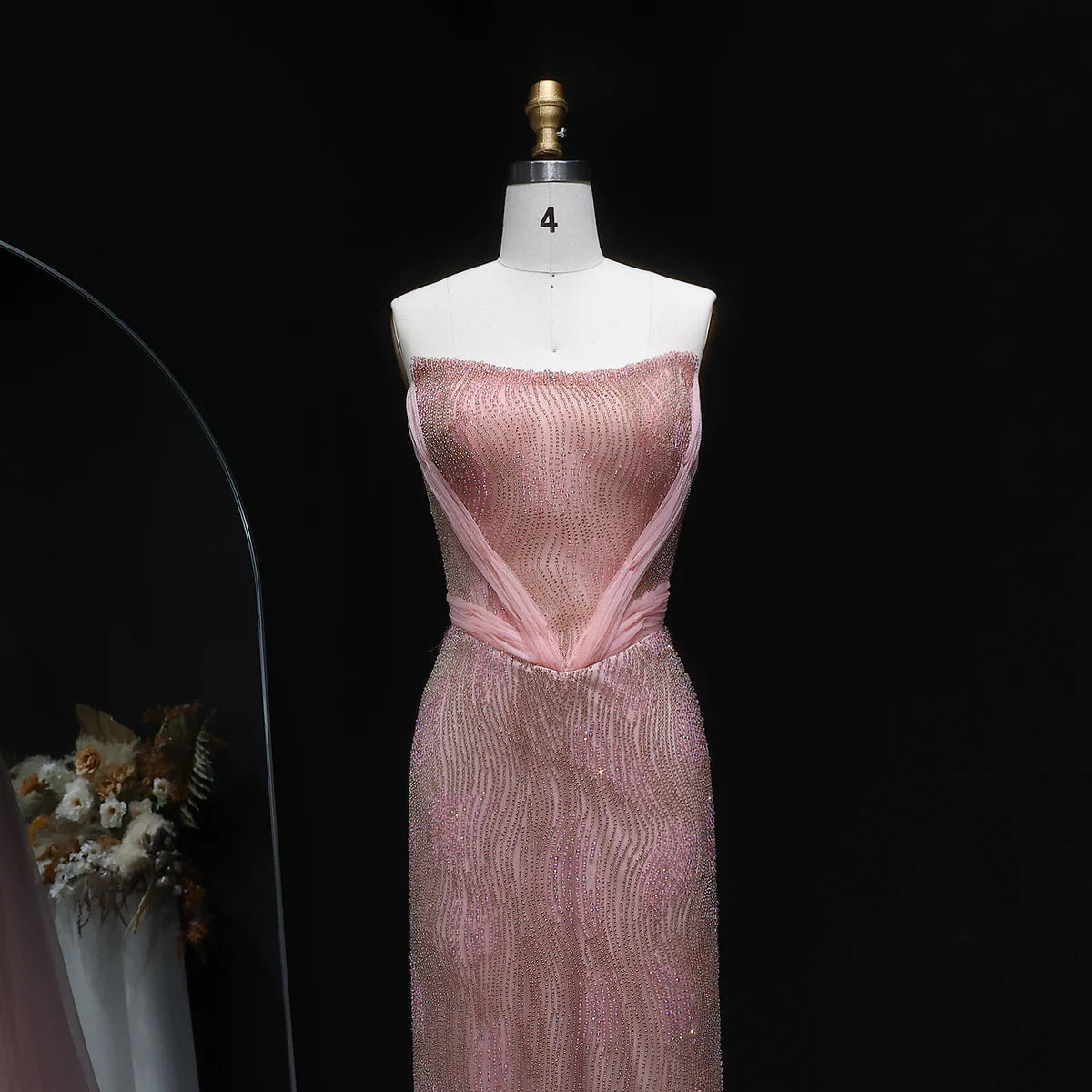 “Galaxy Shadows” Gown – Black Sparkling Strapless Elegance