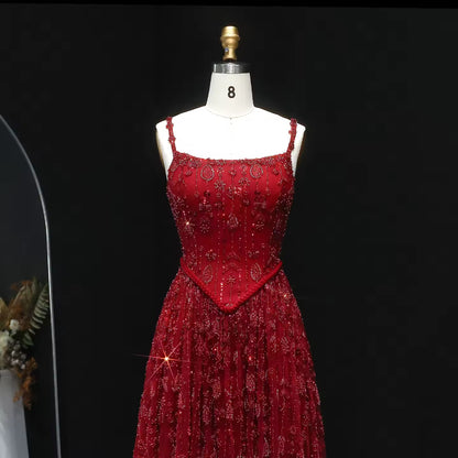 Fully Embroidered Evening Gown with Luxurious Beading and Sparkling Finish – Lace-Up Back Design