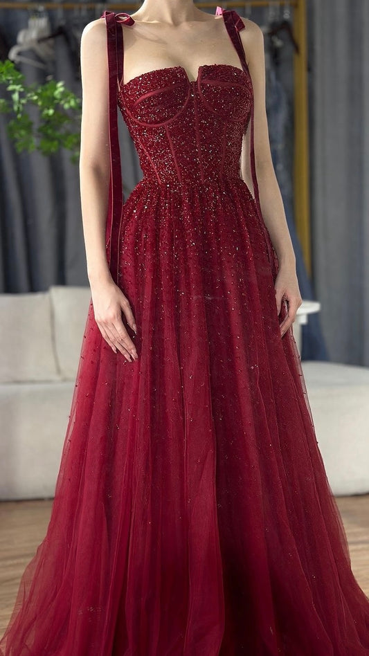 Red-pink Evening Gowns 2024 Sleeveless A-Line Luxury Dress