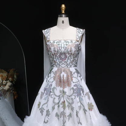 Crystal-Embroidered Couture Gown with Regal Drapes