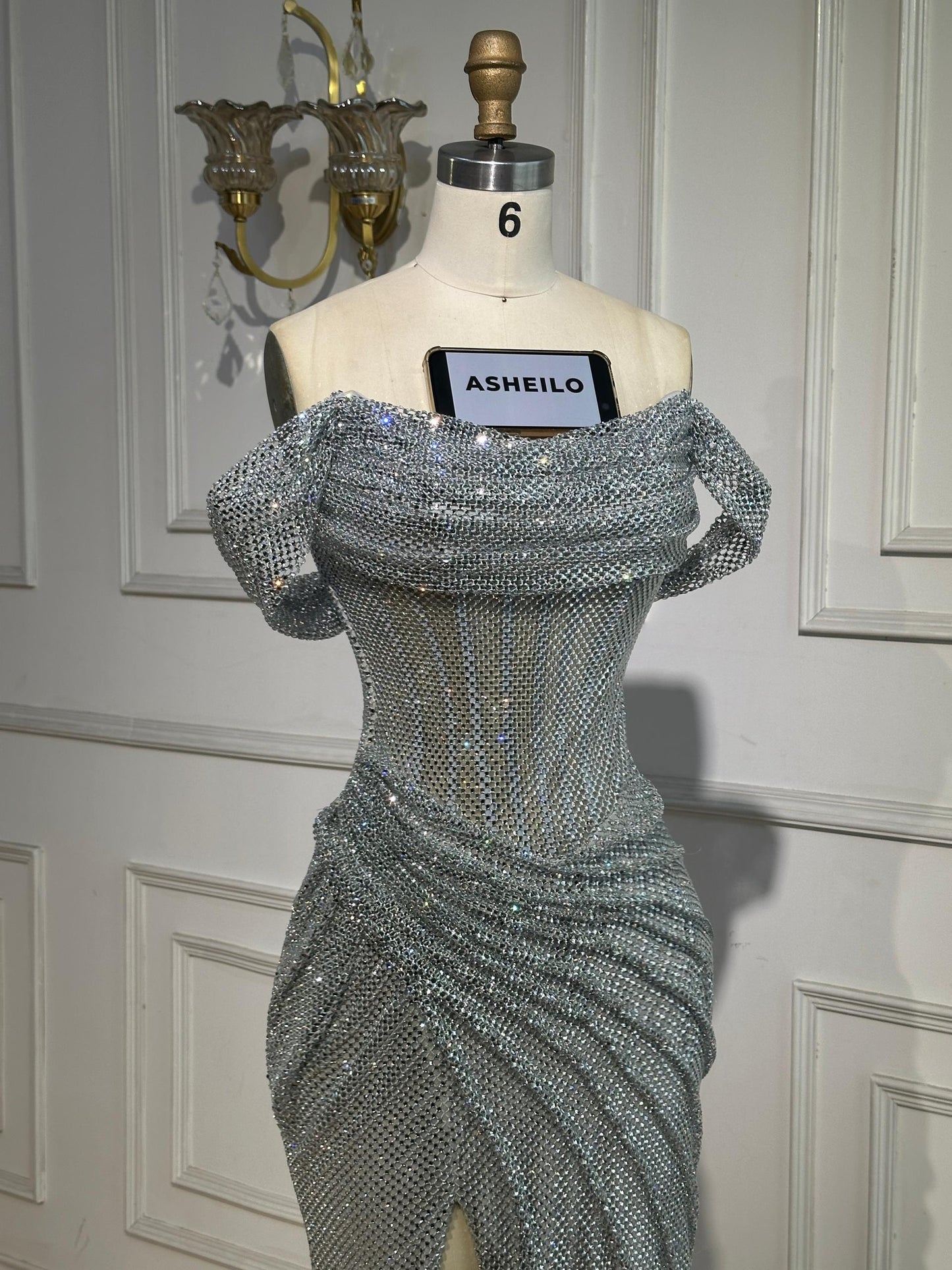 Silver Diamond Off-Shoulder Mermaid Dress