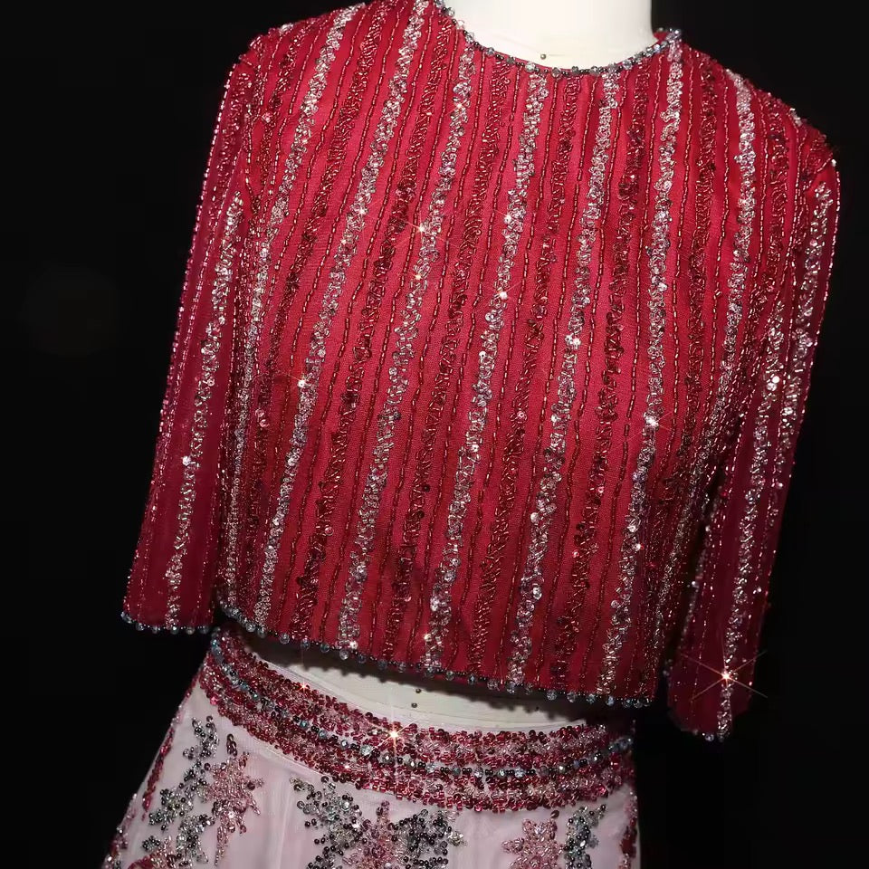 Two-Piece Hand-Embroidered Beaded Lehenga Gown
