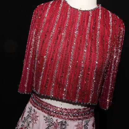 Two-Piece Hand-Embroidered Beaded Lehenga Gown