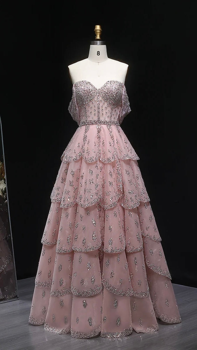 Off-Shoulder Tiered Evening Gown