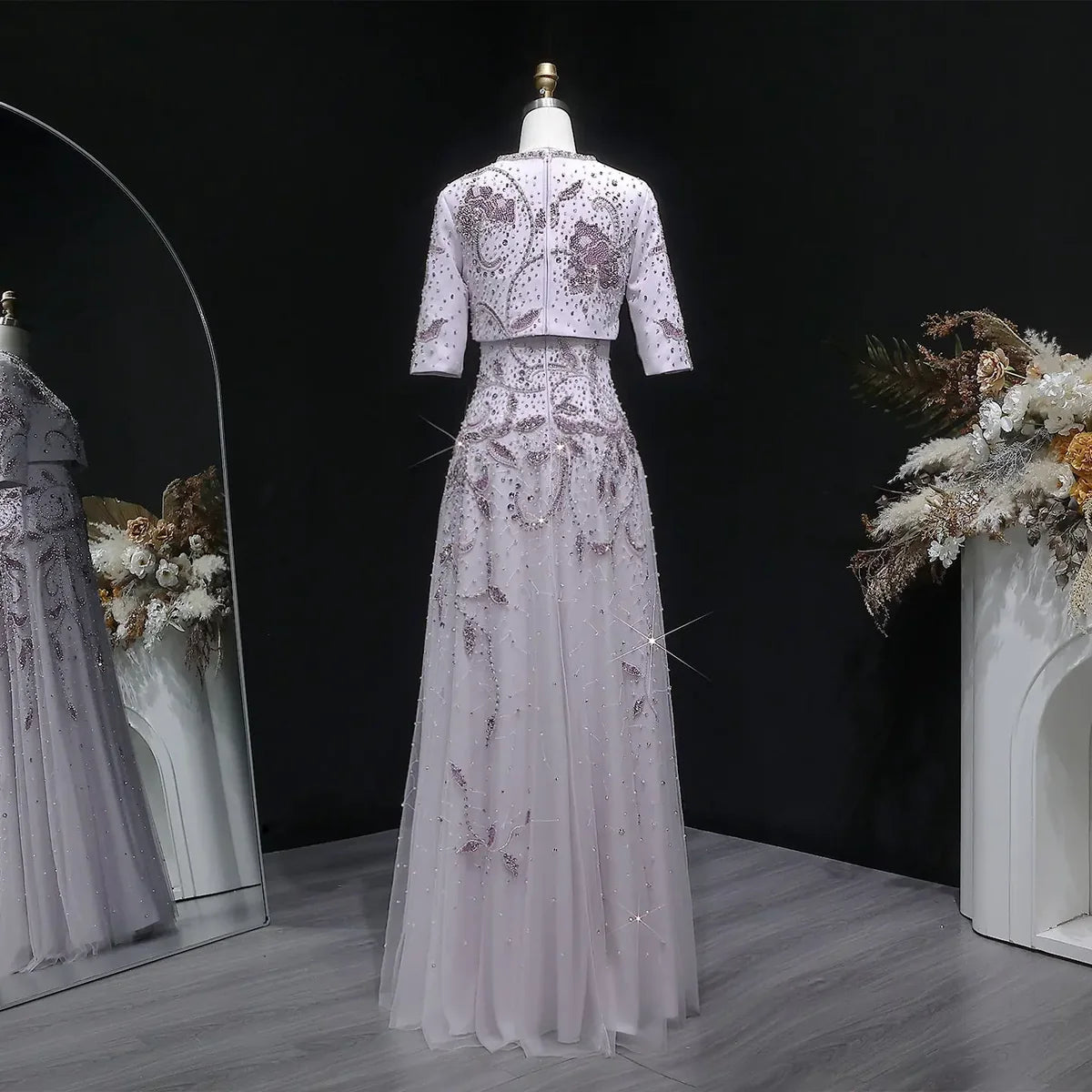 Modest Illusion Mock-Two-Piece Gown with Intricate Hand-Beading