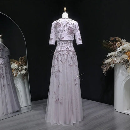 Modest Illusion Mock-Two-Piece Gown with Intricate Hand-Beading