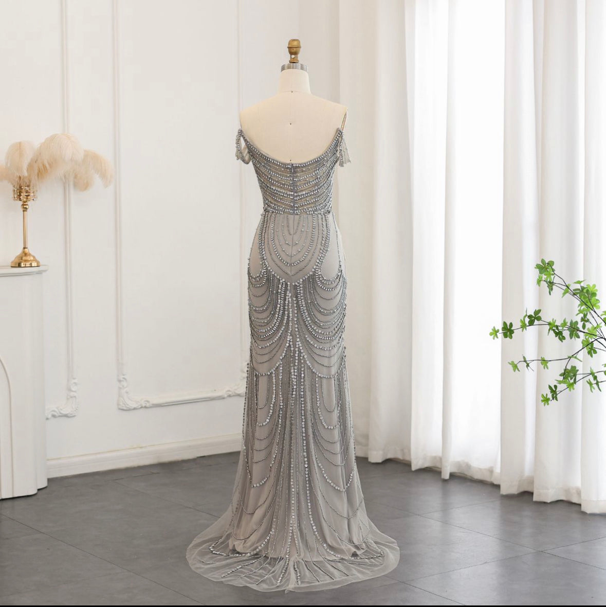 Silver luxury evening dress