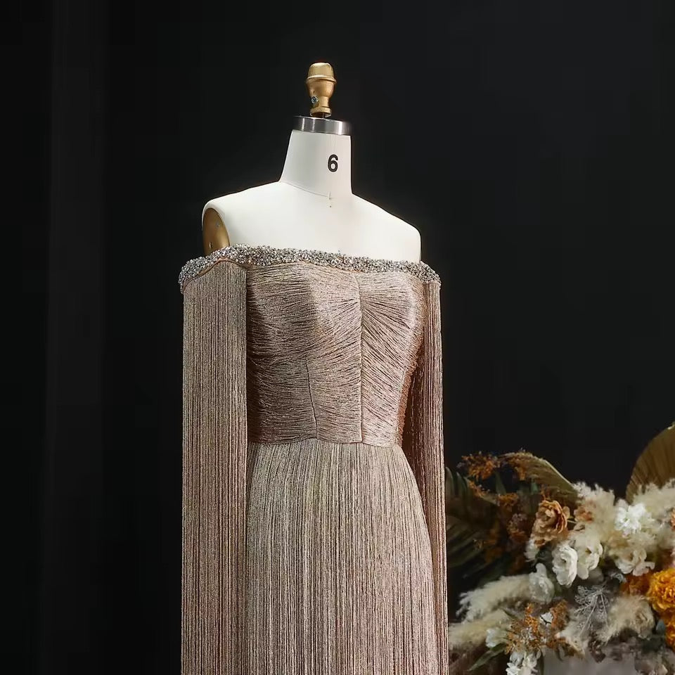 Champagne Gold Beaded Fringe Glamour Dress
