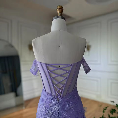 “Amethyst Bloom” Off-Shoulder Embellished Evening Gown with Side Slit