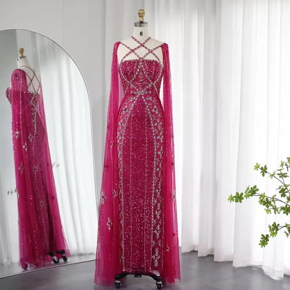 Elegant Beaded Gown with Open Sleeves and Crystal Detailing