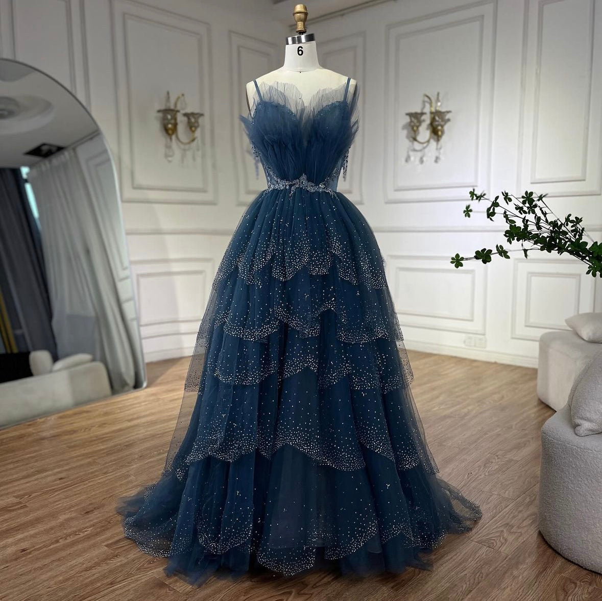 Elegant blue chiffon dress