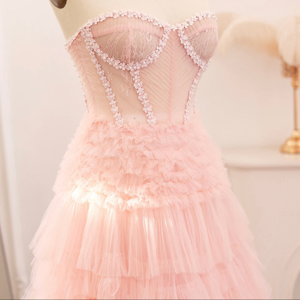 Elegant Ball Gown pink Tulle Evening Dress