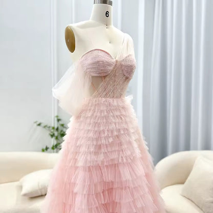 Pink,Lilac Evening Dress One Shoulder Long
